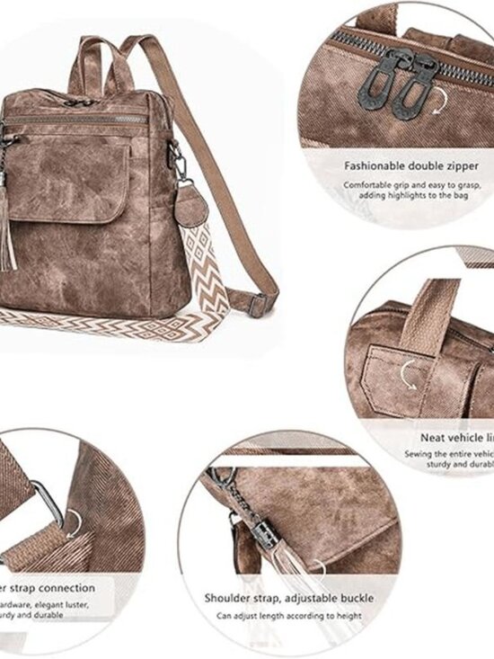 Retro Style Large Capacity Multi-Pocket Backpack for Women Versatile Crossbody main image 6